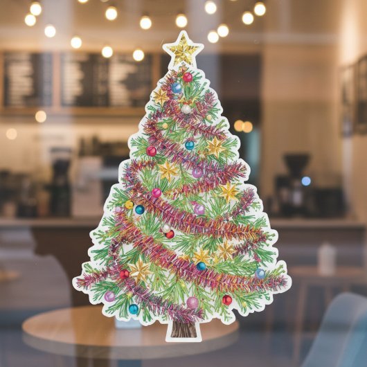 輝くホリデークリスマスツリー窓用ステッカー ウィンドウサイン