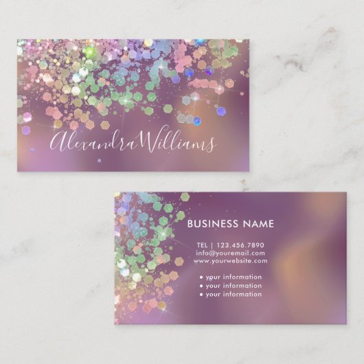 輝くホログラフィックグリッターエレガントメイクアップアーティスト 名刺 (正面/裏面)