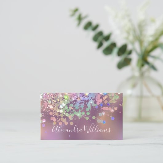輝くホログラフィックグリッターエレガントメイクアップアーティスト 名刺 (スタンド正面)