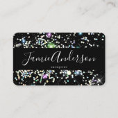 輝くホログラフィックグリッター美しいブラックエレガント 名刺 (正面)