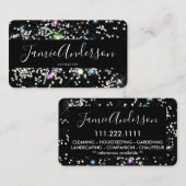 輝くホログラフィックグリッター美しいブラックエレガント 名刺 (正面/裏面)