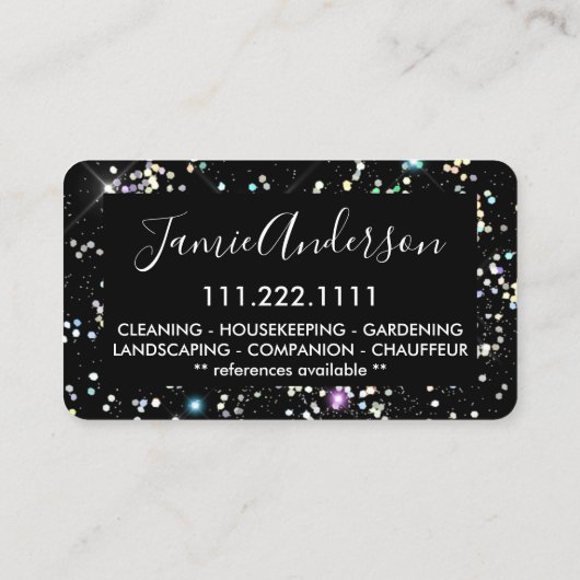 輝くホログラフィックグリッター美しいブラックエレガント 名刺 (裏面)