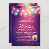 輝くボケのストリングライト ホリデーコックテールパーティー 招待状 (正面/裏面)