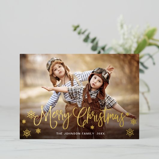 輝くメリークリスマスフォトGREETINGゴールドフォイルH 箔シーズンカード (立ち正面)