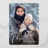 輝くメリークリスマスフォトGREETINGシルバー 箔シーズンカード (正面)