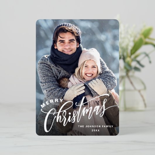 輝くメリークリスマスフォトGREETINGシルバー 箔シーズンカード (立ち正面)