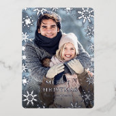 輝くメリークリスマスフォトGREETINGシルバー 箔シーズンカード (正面)