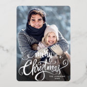 輝くメリークリスマスフォトGREETINGシルバー 箔シーズンカード (正面)