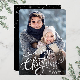 輝くメリークリスマスフォトGREETINGシルバー 箔シーズンカード