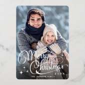 輝くメリークリスマスフォトGREETINGシルバー 箔シーズンカード (正面)