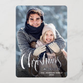 輝くメリークリスマスフォトGREETINGシルバー 箔シーズンカード (正面)