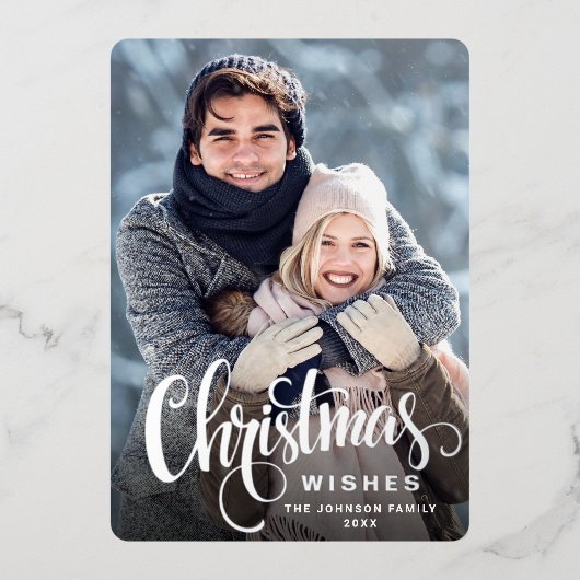 輝くメリークリスマスフォトGREETINGシルバー 箔シーズンカード (正面)