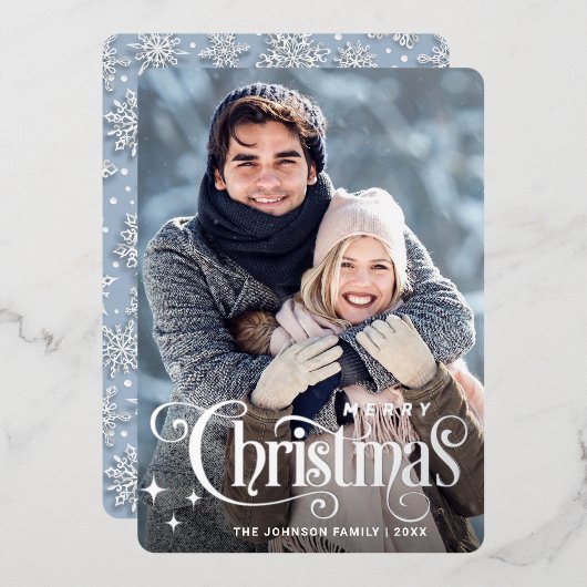 輝くメリークリスマスフォトGREETINGシルバー 箔シーズンカード (正面/裏面)