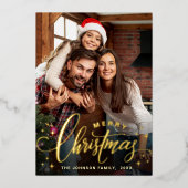 輝くメリークリスマスフォトGREETING金ゴールド 箔シーズンカード (正面)