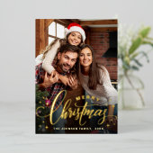 輝くメリークリスマスフォトGREETING金ゴールド 箔シーズンカード (立ち正面)