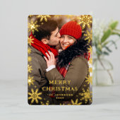 輝くメリークリスマスフォトGREETING金ゴールド 箔シーズンカード (立ち正面)