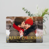 輝くメリークリスマスフォトGREETING金ゴールド 箔シーズンカード (立ち正面)