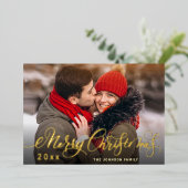 輝くメリークリスマスフォトGREETING金ゴールド 箔シーズンカード (立ち正面)