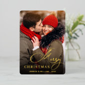 輝くメリークリスマスフォトGREETING金ゴールド 箔シーズンカード (立ち正面)