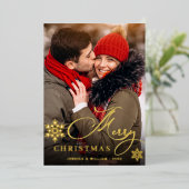 輝くメリークリスマスフォトGREETING金ゴールド 箔シーズンカード (立ち正面)