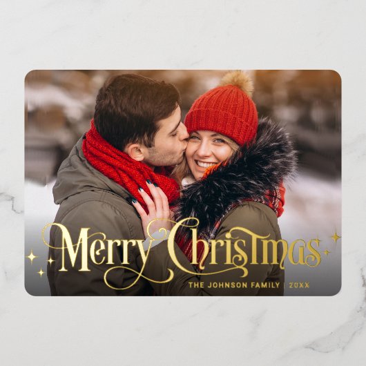 輝くメリークリスマスフォトGREETING金ゴールド 箔シーズンカード (正面)