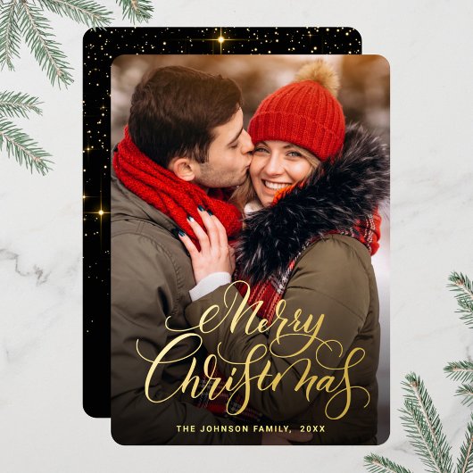 輝くメリークリスマスフォトGREETING金ゴールド 箔シーズンカード