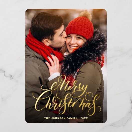 輝くメリークリスマスフォトGREETING金ゴールド 箔シーズンカード (正面)
