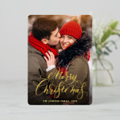 輝くメリークリスマスフォトGREETING金ゴールド 箔シーズンカード (立ち正面)