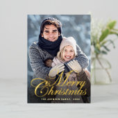 輝くメリークリスマスフォトGREETING金ゴールド 箔シーズンカード (立ち正面)