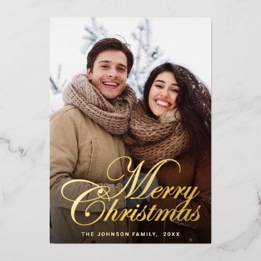 輝くメリークリスマスフォトGREETING金ゴールド 箔シーズンカード (正面)