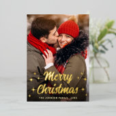 輝くメリークリスマスフォトGREETING金ゴールド 箔シーズンカード (立ち正面)