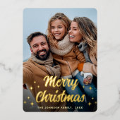 輝くメリークリスマスフォトGREETING金ゴールド 箔シーズンカード (正面)
