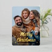 輝くメリークリスマスフォトGREETING金ゴールド 箔シーズンカード (立ち正面)