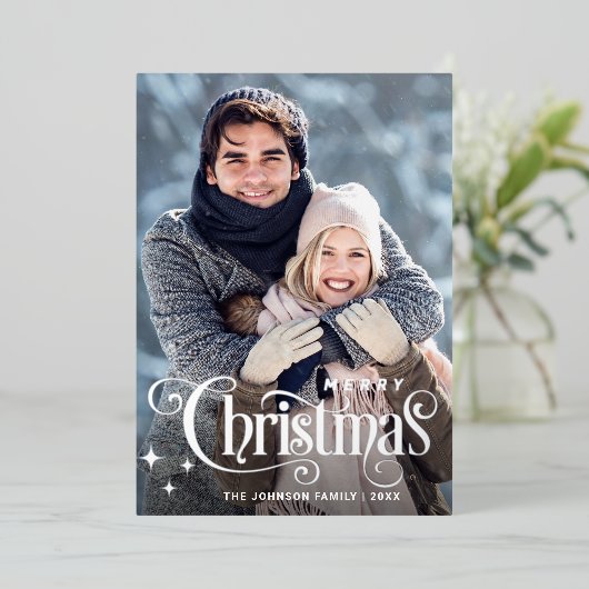 輝くメリークリスマス4 PHOTOグリーティングシルバー 箔シーズンカード (立ち正面)