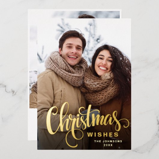 輝くメリークリスマス4 PHOTO Greeting金ゴールド 箔シーズンカード (正面/裏面)