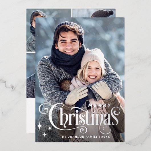 輝くメリークリスマス5 PHOTOグリーティングシルバー 箔シーズンカード (正面/裏面)