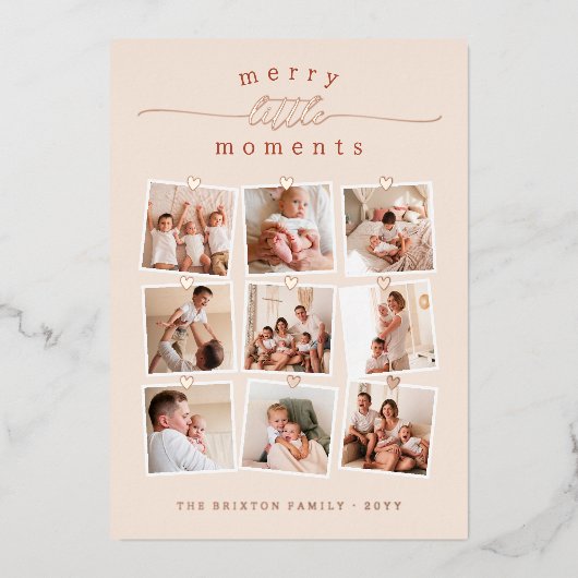 輝くメリー小さな瞬間9写真クリスマス 箔シーズンカード (正面)