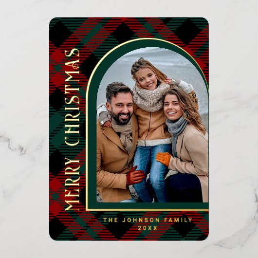 輝くモダンクリスマス写真あいさつ金ゴールド 箔シーズンカード (正面)