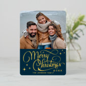 輝くモダンクリスマス写真あいさつ金ゴールド 箔シーズンカード (立ち正面)