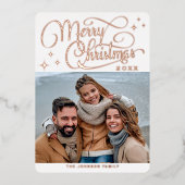 輝くモダンクリスマス写真あいさつ金ゴールド 箔シーズンカード (正面)