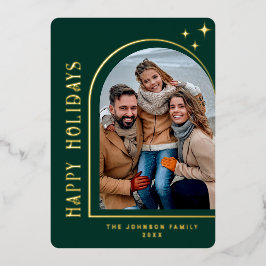 輝くモダンクリスマス写真あいさつ金ゴールド 箔シーズンカード