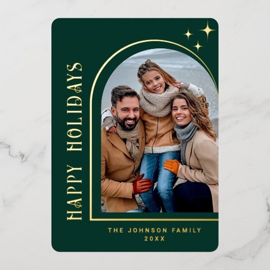 輝くモダンクリスマス写真あいさつ金ゴールド 箔シーズンカード (正面)