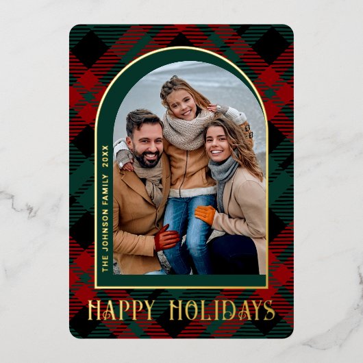 輝くモダンクリスマス写真あいさつ金ゴールド 箔シーズンカード (正面)