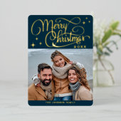 輝くモダンクリスマス写真あいさつ金ゴールド 箔シーズンカード (立ち正面)