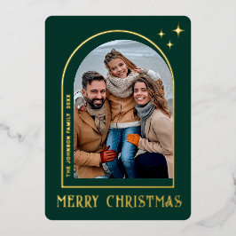 輝くモダンクリスマス写真あいさつ金ゴールド 箔シーズンカード