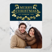 輝くモダンクリスマス写真あいさつ金ゴールド 箔シーズンカード (正面)
