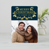 輝くモダンクリスマス写真あいさつ金ゴールド 箔シーズンカード (立ち正面)