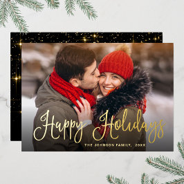 輝くモダンクリスマス写真グリーティング金ゴールド 箔シーズンカード