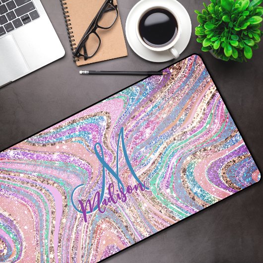 輝くユニコーンの虹ガーリーの驚嘆の芸術 デスクマット