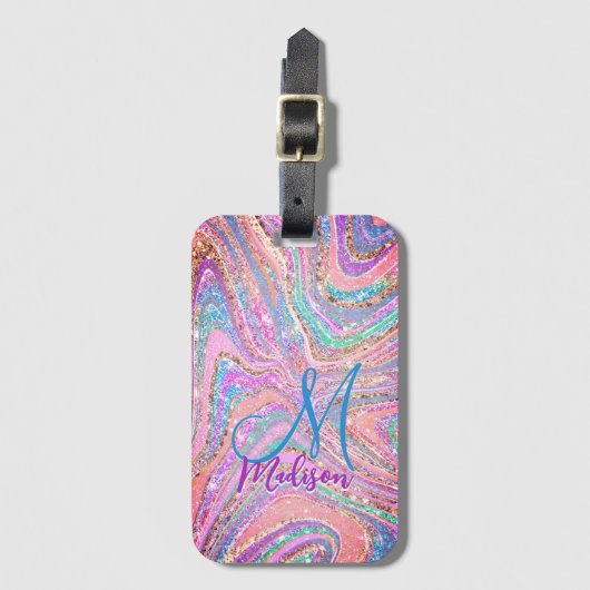 輝くユニコーンの虹ガーリーの驚嘆の芸術 ラゲッジタグ (正面縦)